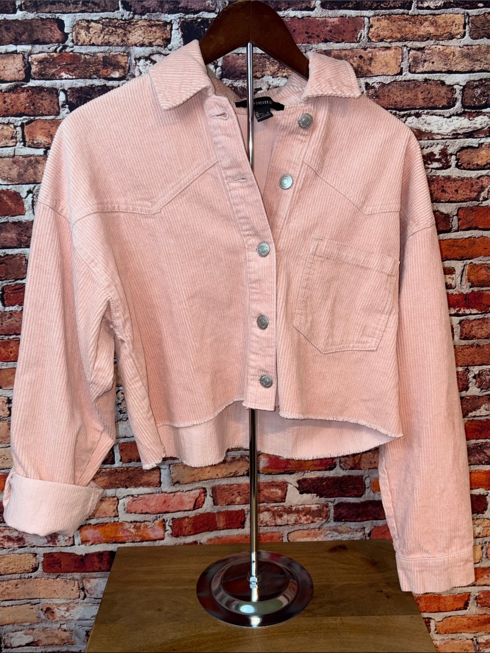 Forever 21 100% Cotton Blush Pink Cropped Corduroy Button-Up Shacket S